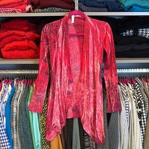 Xhilaration red/navy print long sleeve open front cardigan size XS